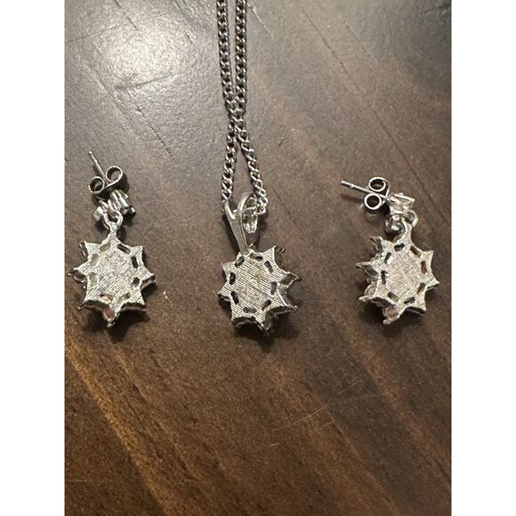 VTG 1970 Faux Blue Star Sapphire Rhinestone 18" Silver Tone Necklace & Earrings - Picture 3 of 6